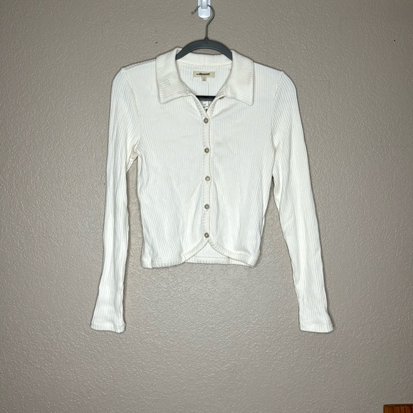 Madewell Curved-Hem Polo Cardigan Tee in Lighthouse - Picture 2 of 6